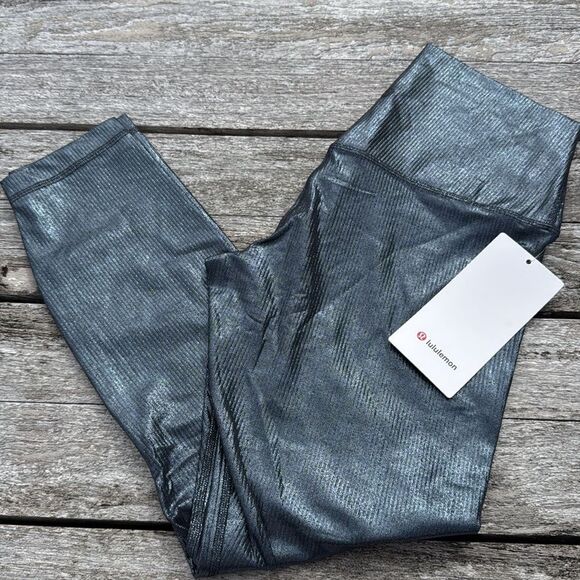 Lululemon Align High-Rise Ribbed Pant 25" Shine Foil Black Night SIZE 8 NWT - Picture 3 of 8